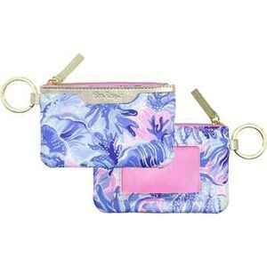 NWT Lilly Pulitzer ID Case in “Shade Seekers” Blue Pink Print Gold Keychain Case